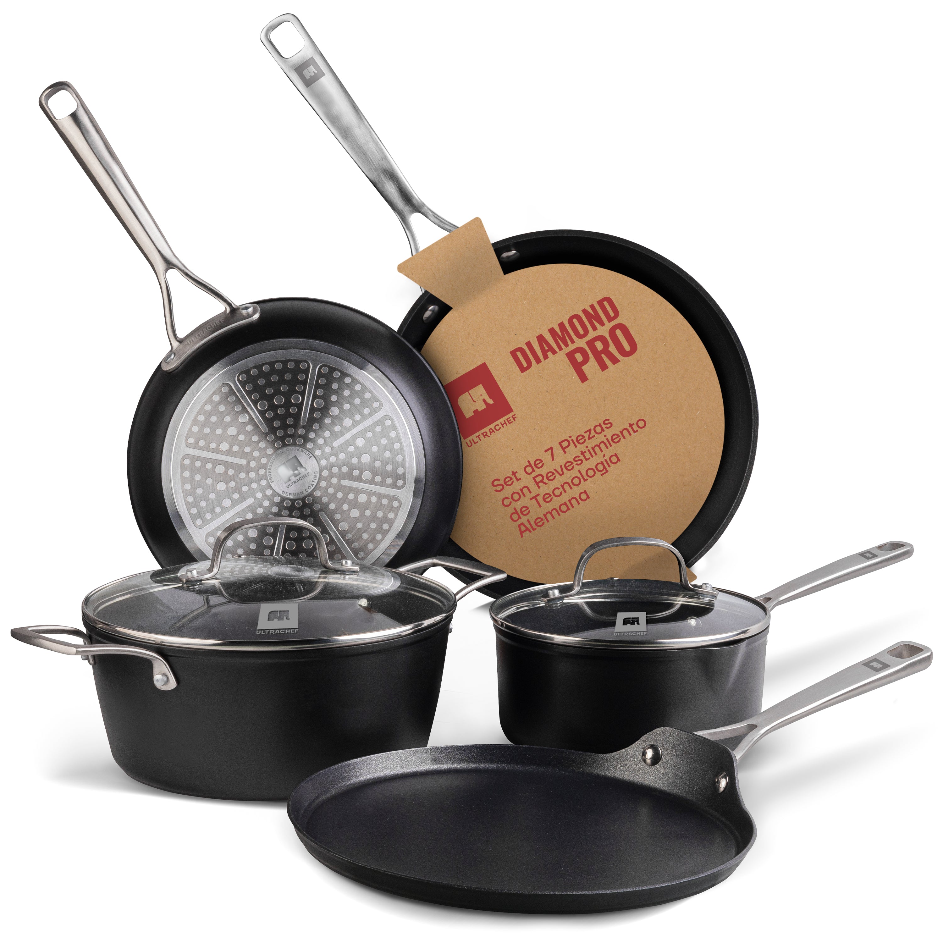 Batería de cocina y Juego de Sartenes, Ollas y Crepera Diamond Pro