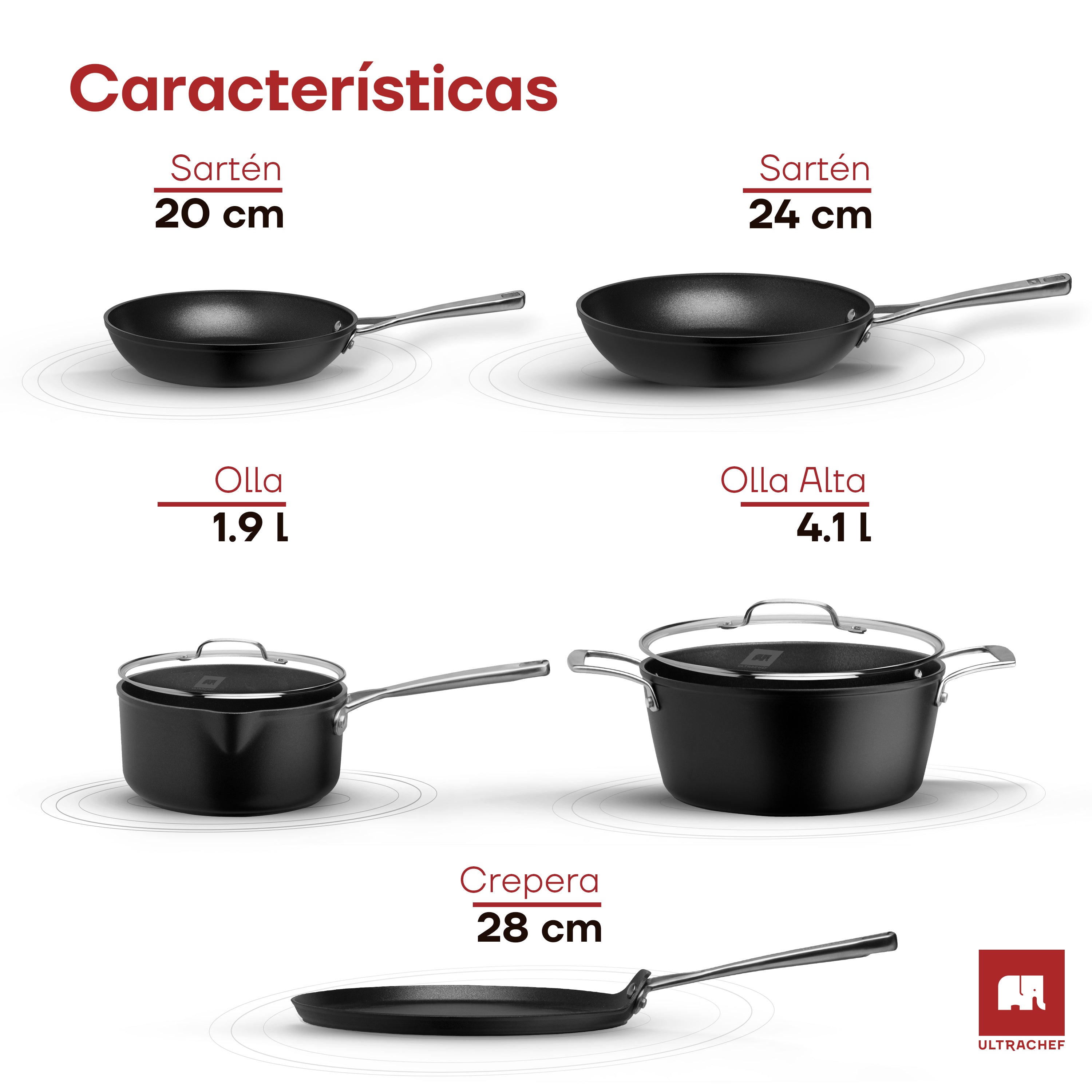 Batería de cocina y Juego de Sartenes, Ollas y Crepera Diamond Pro