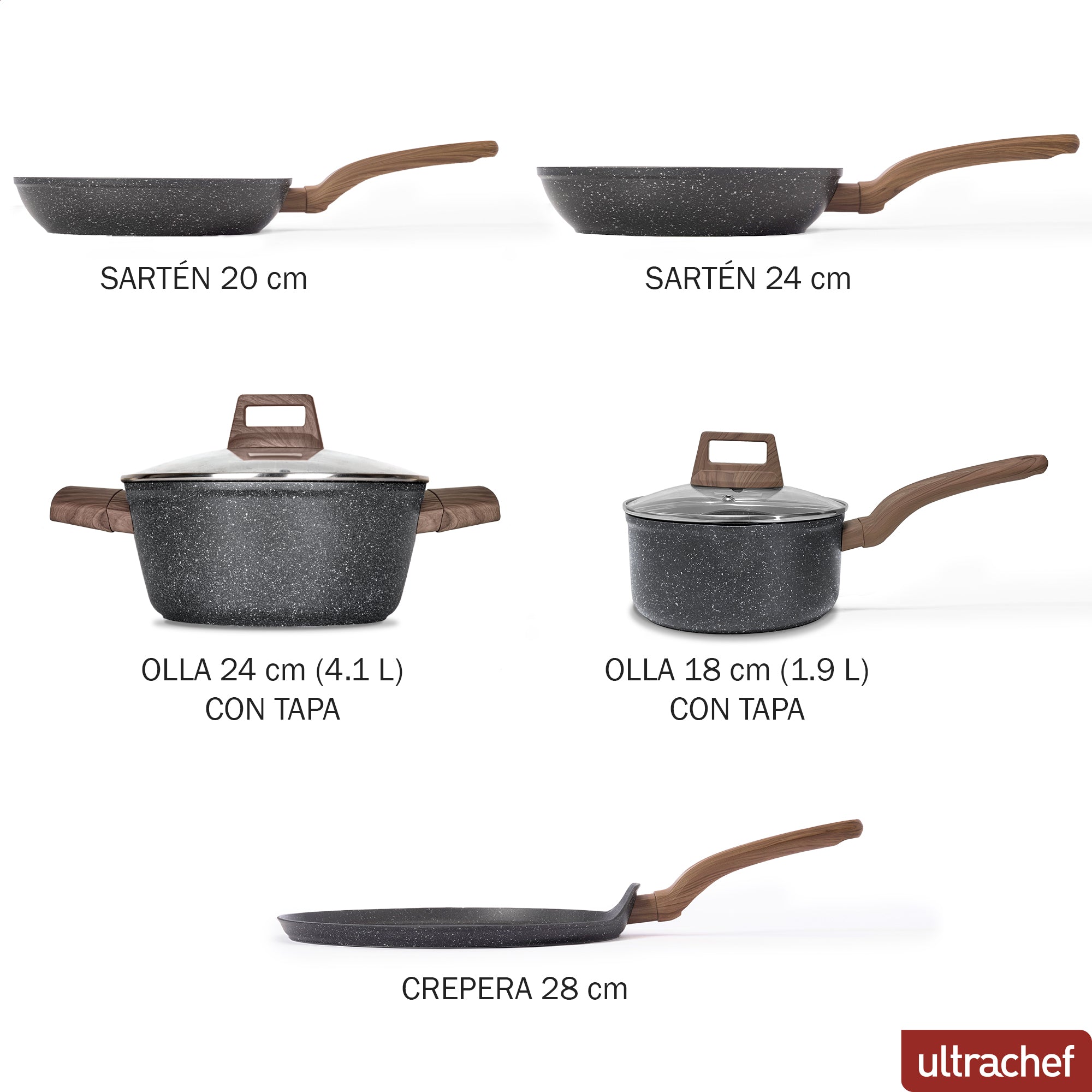 Batería de cocina y Juego de Sartenes, Ollas y Crepera Master Stone