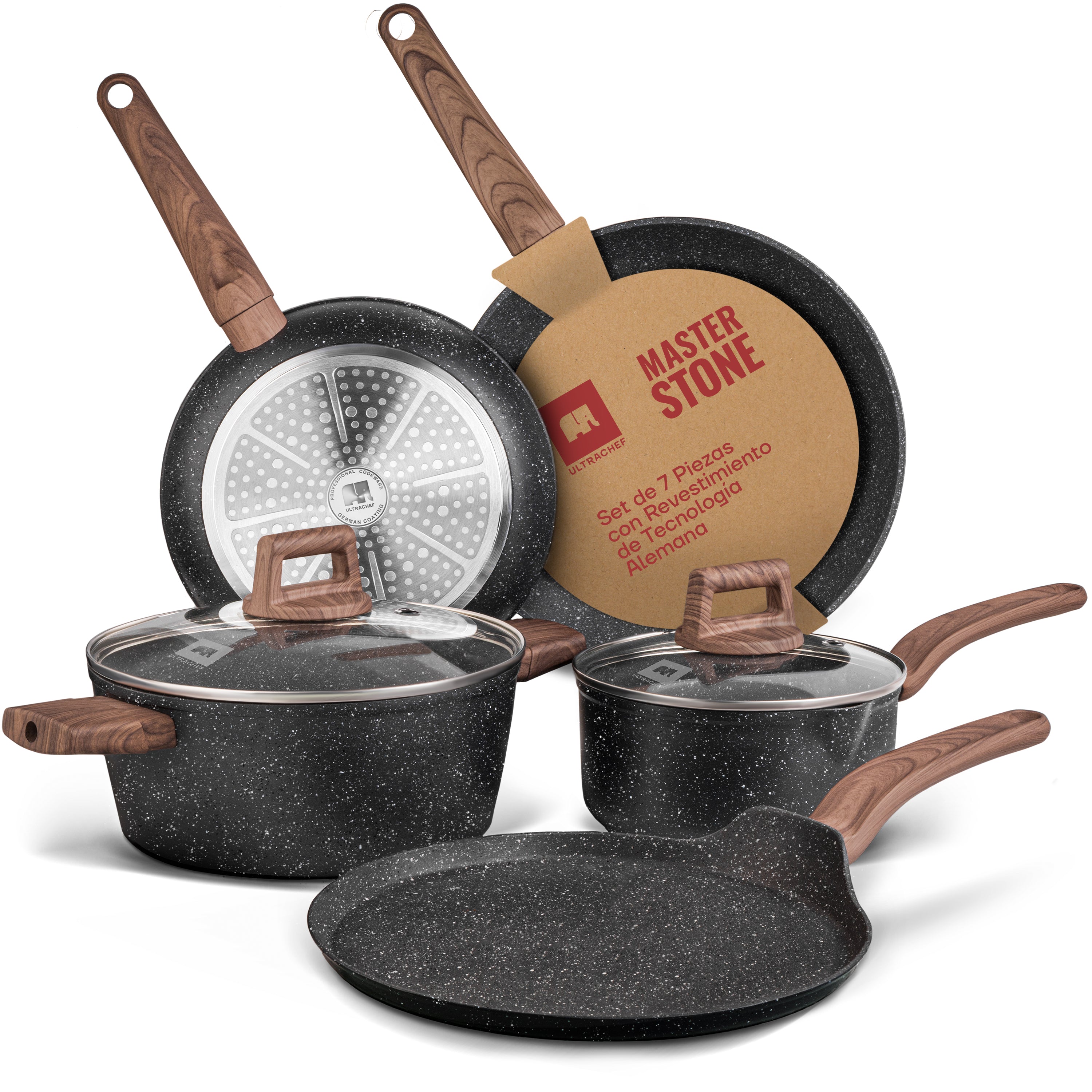 Batería de cocina y Juego de Sartenes, Ollas y Crepera Master Stone