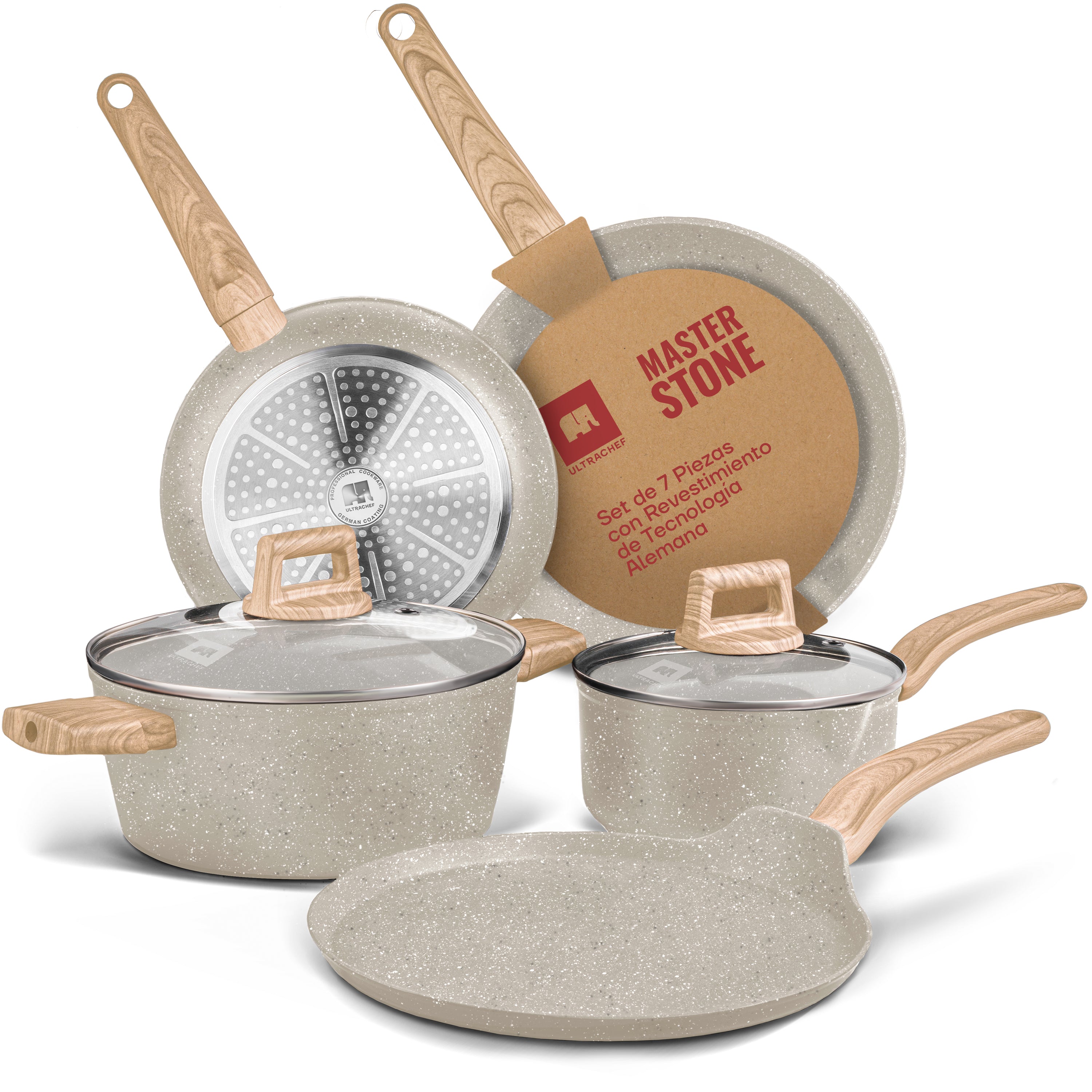 Batería de cocina y Juego de Sartenes, Ollas y Crepera Master Stone