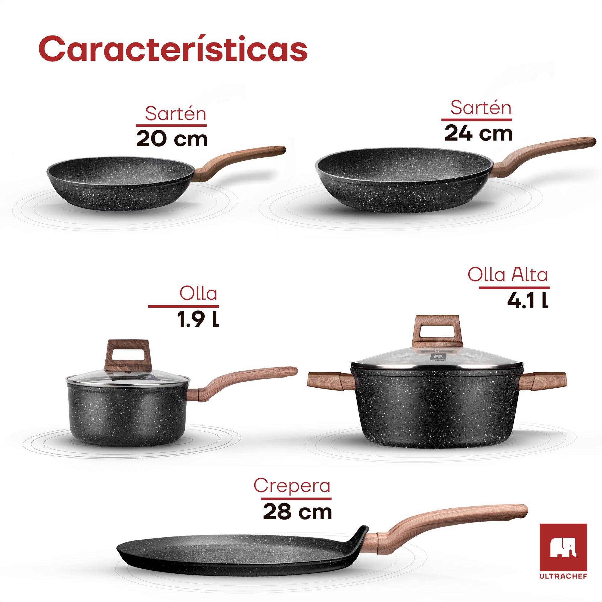 Batería de cocina y Juego de Sartenes, Ollas y Crepera Master Stone