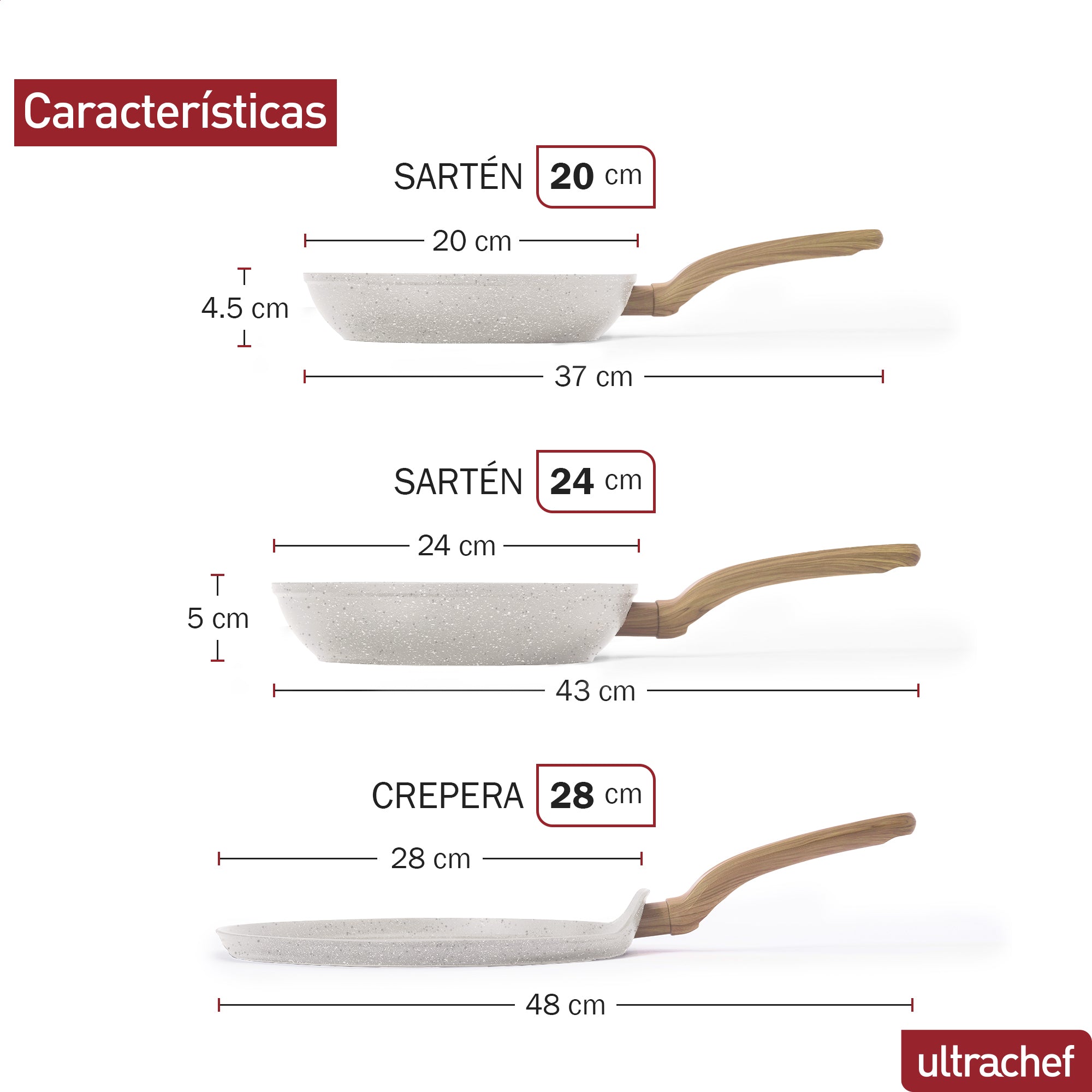 Juego de 3 piezas de Sartenes y Crepera Master Stone