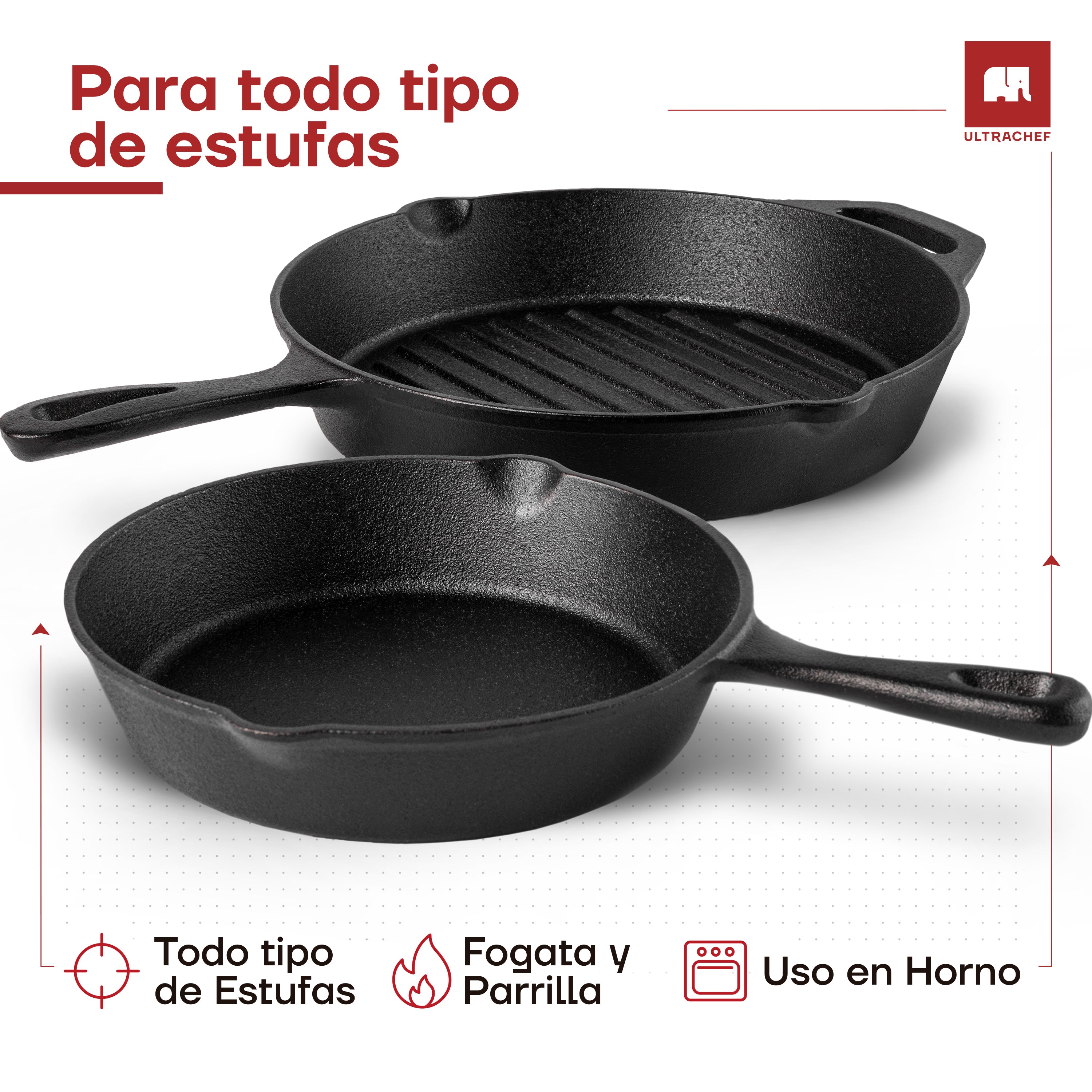 Juego de Sartén y Sartén Grill de Hierro Fundido