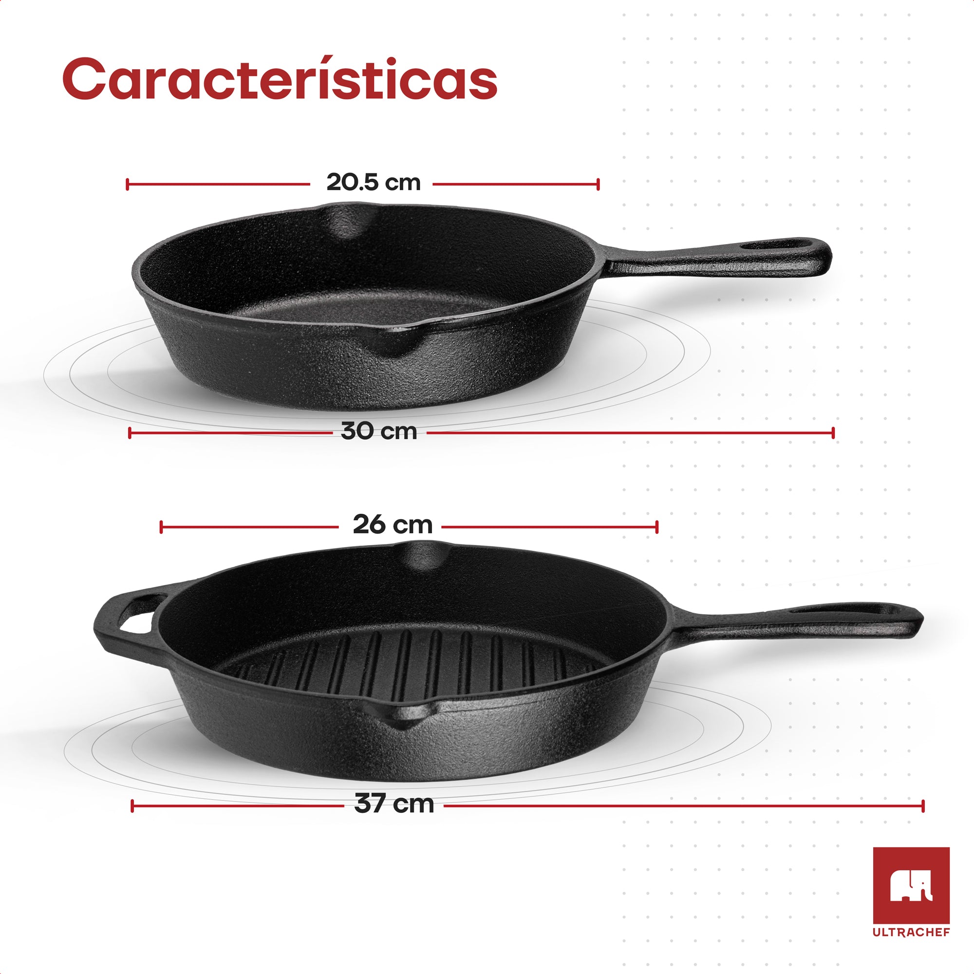 Juego de Sartén y Sartén Grill de Hierro Fundido